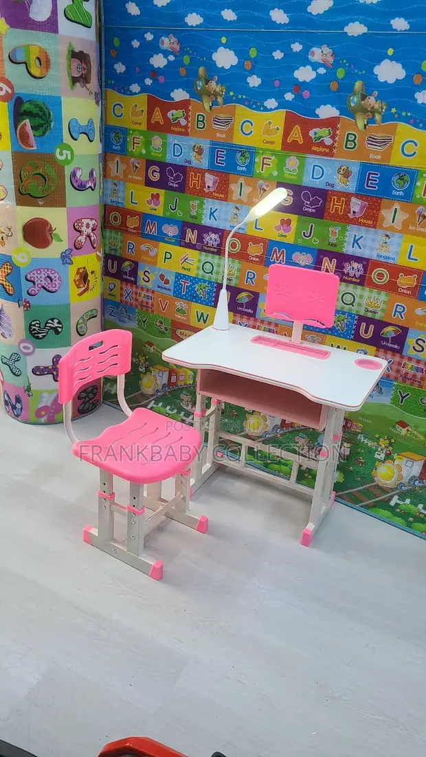 Kids Study Table and Chair with Lamp - Pink - 1