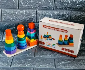 3-Column Shape Set Rainbow Tower Toy ya Elimu ya Kujipanga