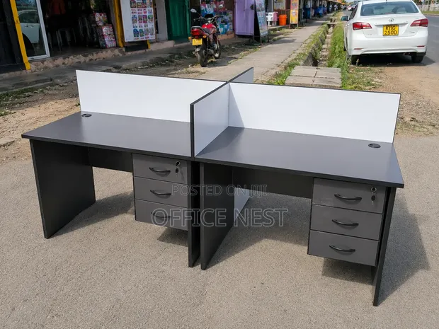 4-Person Office Workstation Desk with Drawers - 1