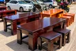 Brown Modern Wooden Coffee Table Set with Stools - 1