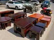 Brown Modern Wooden Coffee Table Set with Stools - 2