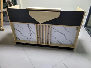 Modern Reception Counter Desk - Beige, Black & Marble White