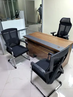 Executive Office Set - Walnut Brown Desk & Mesh Chairs