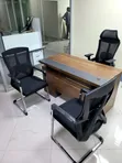 Executive Office Set - Walnut Brown Desk & Mesh Chairs - 1