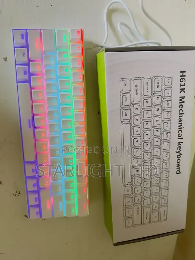 60% White Ergonomic Mechanical Gaming Keyboard - 1