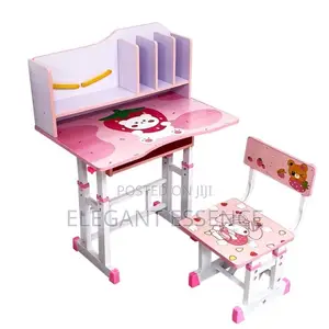 Height Adjustable Kids Study Table and Chair with Bookshelves