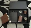 Brown Leather Whiskey Flask Gift Set - 2