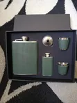 Green Leather Whiskey Flask Gift Set - 1