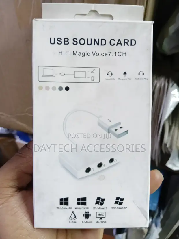 3-in-1 External USB Sound Card 7.1 Adapter - Nyeupe - 1