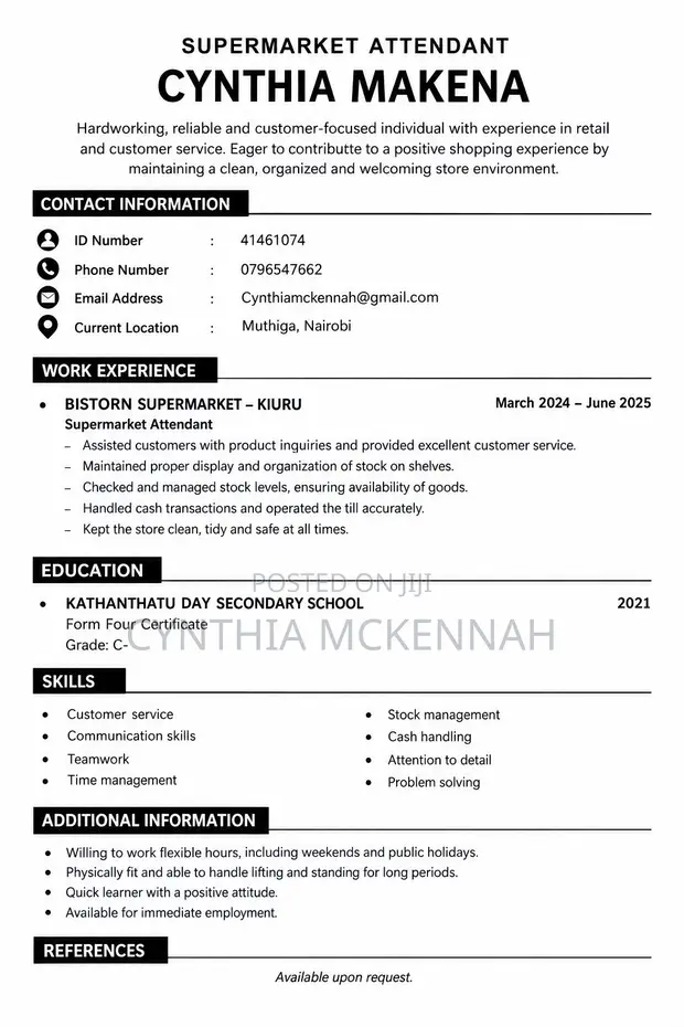 Customer Service CV - Cynthia - 1