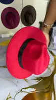 Red Wide Brim Fedora Hat - 2