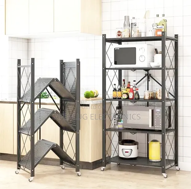 5-Tier Foldable Kitchen Rack with Wheels - 1