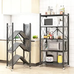5-Tier Foldable Kitchen Rack with Wheels