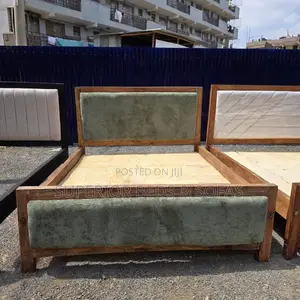 5x6 Rustic Wooden Bed Frame with Padded Headboard