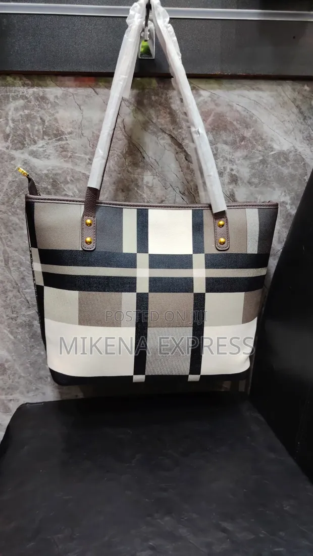 Baellerry Brown Cream Plaid Tote Bag (Brand New) - 1