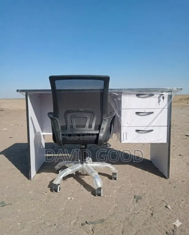 Study Table and Black Mesh Chair Set - 1