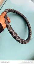 Black Faux Leather Steering Wheel Cover with GG Pattern - 2