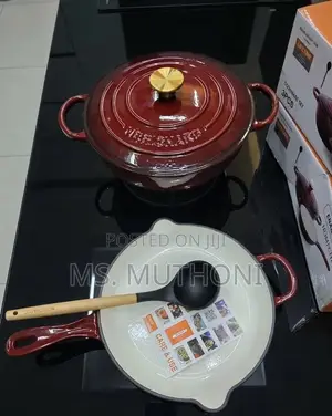 Gradient Deep Cherry/Burgundy Red Enamel Cast Iron Set