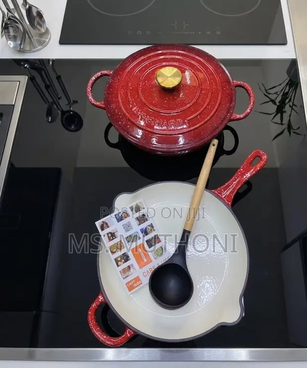 3pc Red Speckled Enamel Cast Iron Cookware Set - 1
