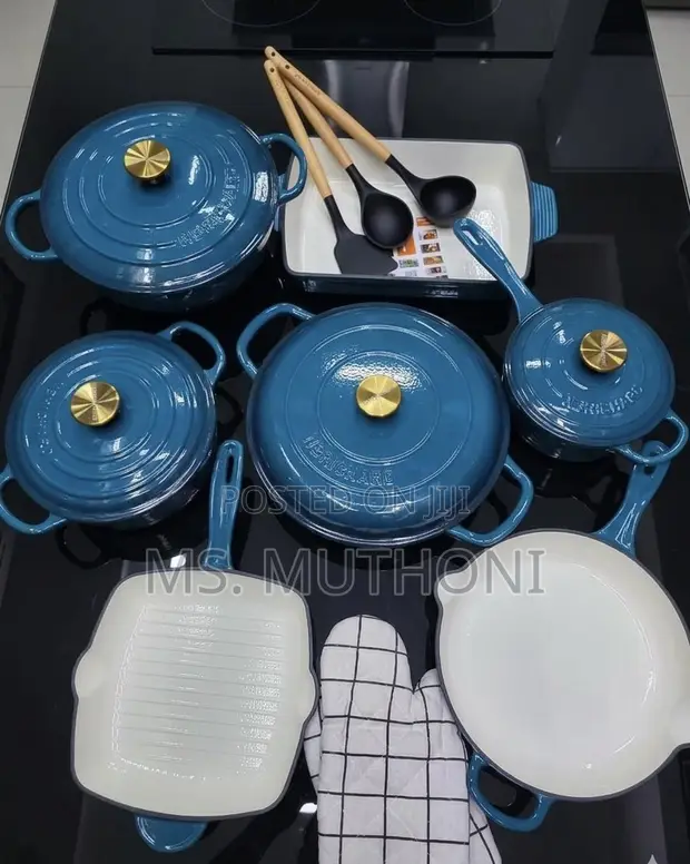 11-Piece Gradient Teal/Marine Blue Cookware Set with Gold Knobs - 1