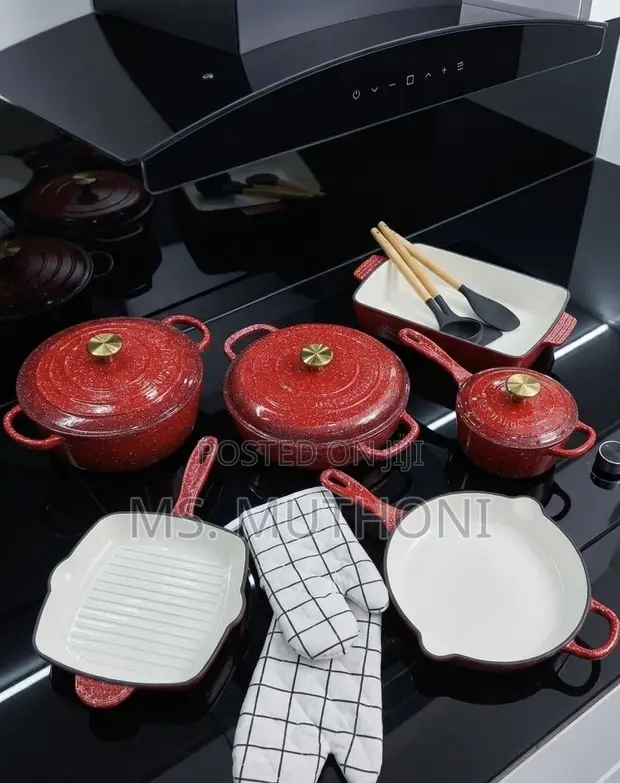 11-Piece Red Enameled Cast Iron Braiser Set - 1