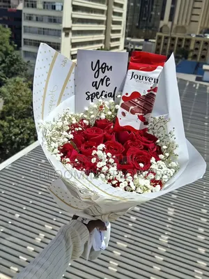 Flower Bouquet, Chocolate Roses, Necklace & Gift Card
