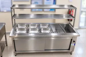 Food Warmer Display with Shelves and Four Pans