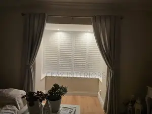 Beige and Blue Curtains - Home Interiors