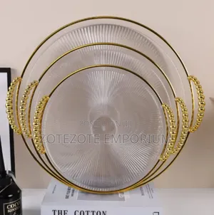 3-Piece Acrylic Tray Set with Golden Holder