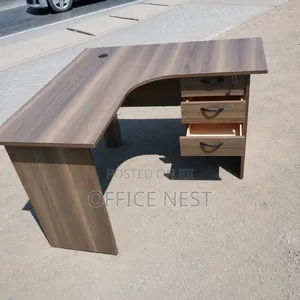 Modern L-Shaped Office Desk with 3 Drawers & Cable Management