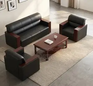Sofa ya Ofisi ya Viti 5 - Faux Leather Nyeusi