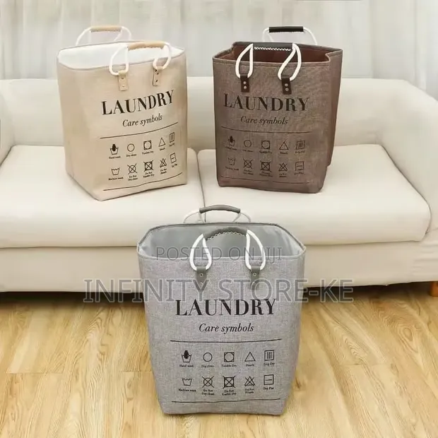 Collapsible Large Laundry Hamper Basket with Leather Handles - 1