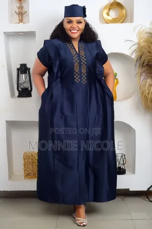 African Navy Blue Boubou Dress - Wedding