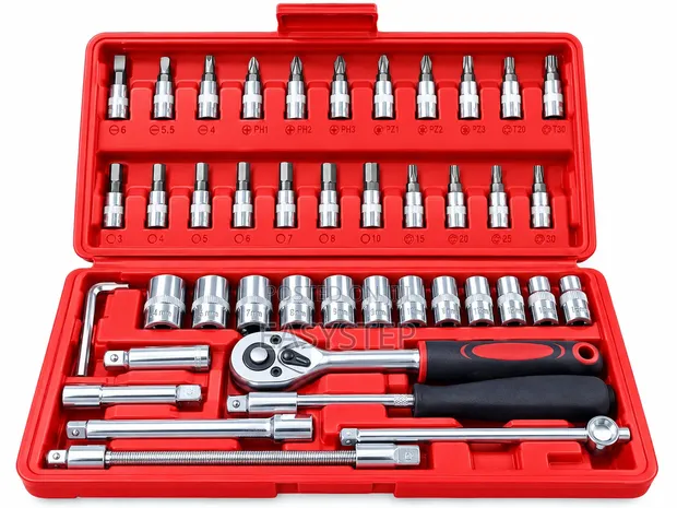Seti ya Vipande 46 vya Soketi, Wrench na Screwdriver - 1