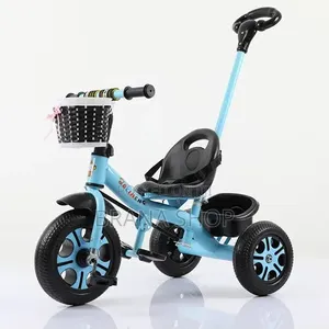 Tricycle ya Watoto na Handle ya Kushinikiza & Kikapu - Bluu