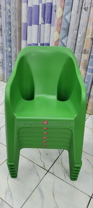 Stackable Green Plastic Chairs with Armrests (Set of 6)