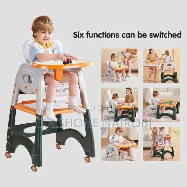 3-in-1 Convertible Baby High Chair with Wheels - 1