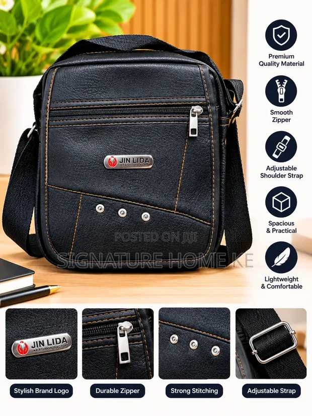 Unisex Black Crossbody Side Bag - 1