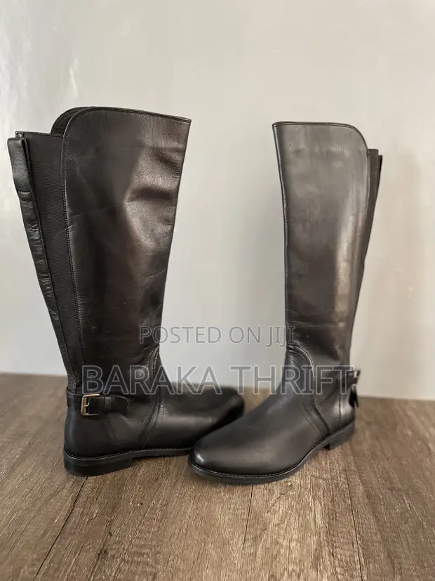 Clarks Black Leather Calf Length Boots (Size 38.5) - 1