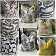 7 Decorative Pillows - Light Gray Floral Polyester - 2
