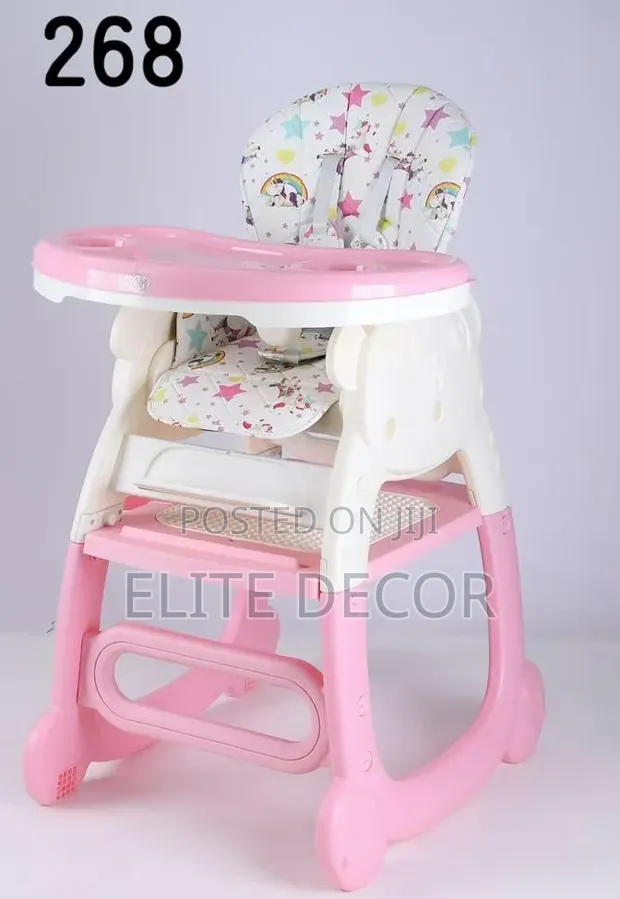 4-in-1 Convertible Baby High Feeding Chair - Pink White - 1