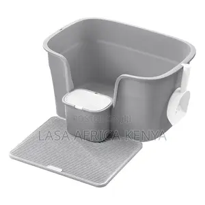 Extra Large Grey Cat Litter Box with High Sides & Scoop