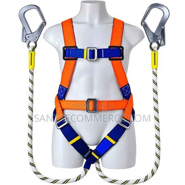 Full-Body Fall Arrest Safety Harness with Double Hook Lanyard - 1