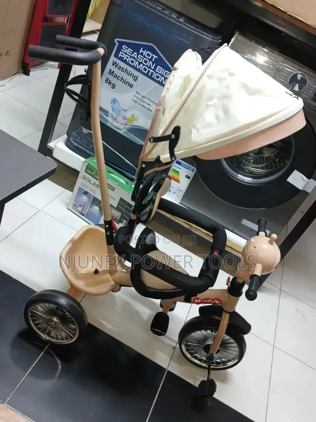 Brown Children's Tricycle with Parent Handle - 1
