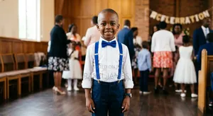 Seti ya Royal Blue ya Suspender, Bowtie, na Shati