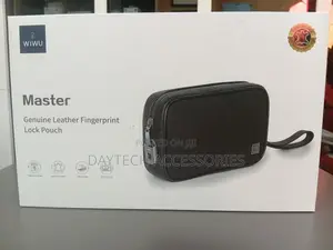WiWU Master Genuine Leather Fingerprint Lock Travel Pouch - Black