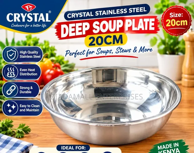 Crystal Stainless Steel Deep Soup Plate - 20cm - 1