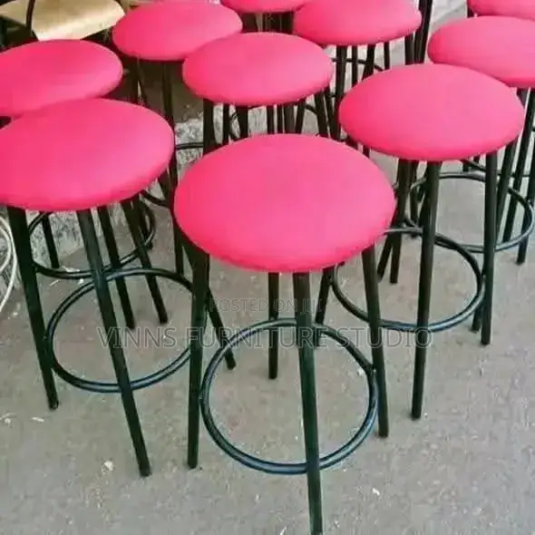 Brand New Red Leather Backless Stools (Set of 2) - 1