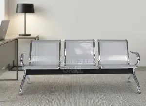 3-Person Office Waiting Bench - Silver Metal