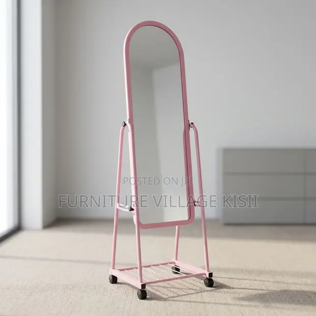 Pink Dressing Mirror with Wheels - 1